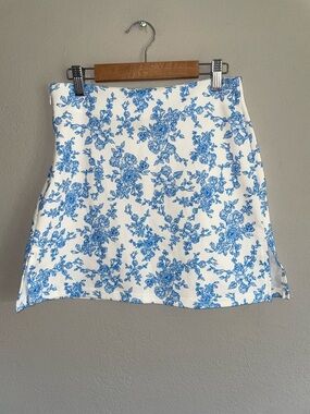 White Mini Skirt with Blue Floral Print small
